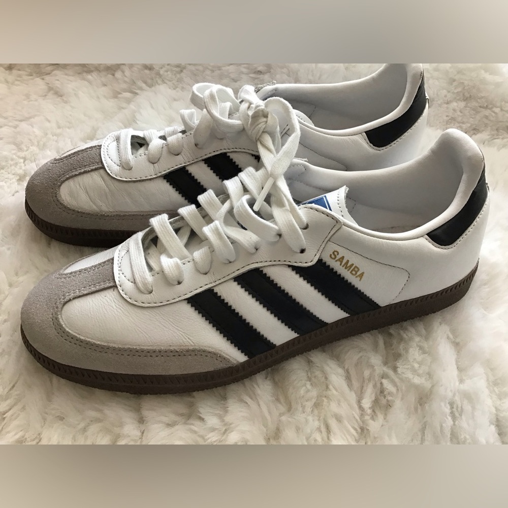 Adidas Samba Shoes Mens Size 9.5 White Black Gum Classic Leather Sneaker B75806